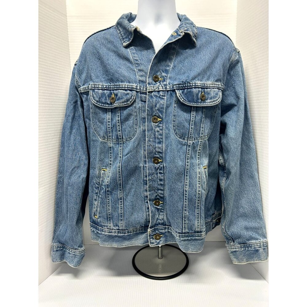 LEE Dungarees Denim Jacket Mens Sz XL USA Sanforized Trucker Vintage Medium Wash
